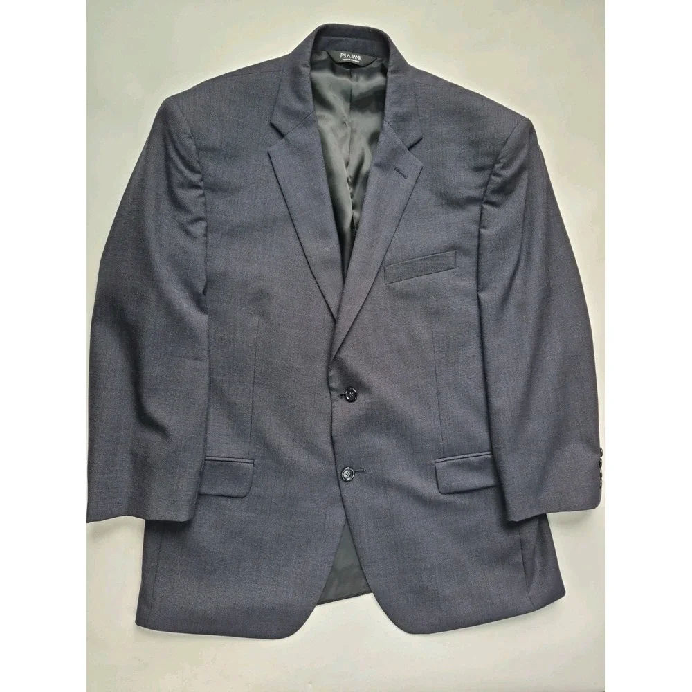 Jos A Bank Mens Wool Sports Coat 44R Blue 2 Button Single Breasted Blazer B701